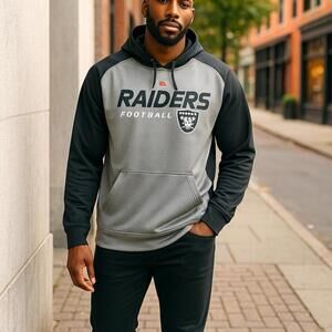 Oakland Raiders Gray Team NFL Football Hoodie Sweatshirt Men’s Large